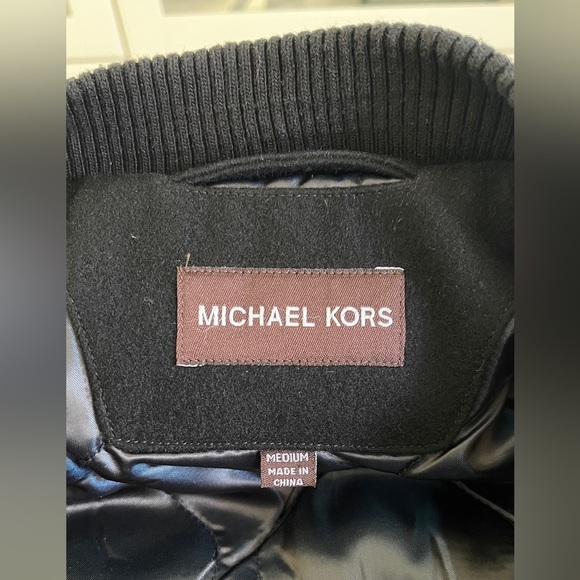 Michael Kors Men's Black Wool Blend Varsity Bomber Jacket Sz M - Picture 10 of 11